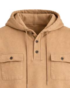 Sweat à capuche beige pour homme avec patte de boutonnage, double poche poitrine, style streetwear décontracté, fabricant OEM personnalisé - Product Image 5