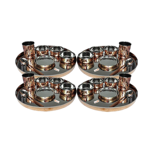 ชุดภาชนะอาหารอินเดีย28ชิ้นชุดอาหารเย็นสแตนเลสสตีลทองแดงแบบดั้งเดิมชุดรับประทานอาหารแบบตะวันตกที่เรียบง่าย - Product Image 1