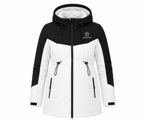 Veste matelassée d'hiver pour femme SALSTAR, à capuche, coupe-vent, en polyester, chaude, avec logo sur le devant, noir et blanc, bicolore - Product Image 3