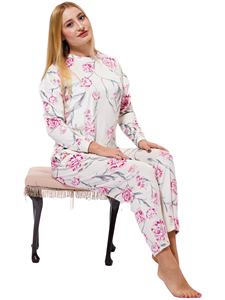 Pijamas de mujer de primavera y otoño personalizados superventas, pijamas de mujer elegantes con certificado de mezcla de poliéster y algodón, pijamas de moda de primavera con certificación de la OEKO-TEX - Product Image 2
