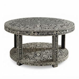 Handcrafted <b>Black</b> and White Chevron Bone Inlay Pedestal <b>Side</b> <b>Table</b> Luxury <b>Round</b> Geometric Accent End <b>Table</b> For Living Room Decor - Product Image 6