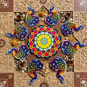 Handcrafted Wooden Peacock <b>Elephant</b> Lotus Rangoli Kit Traditional Indian Festival Diwali <b>Decor</b> Multi-piece Wedding Sangit <b>Decor</b> - Product Image 3