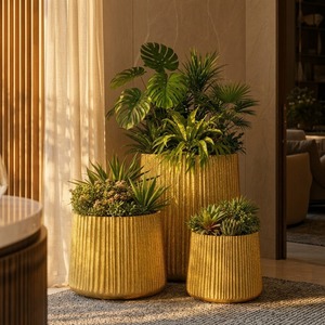Ensemble de pots modernes Bloom Vessel avec design côtelé, résistant à la rouille, vase de sol pour décoration intérieure, cadeau de déménagement - Product Image 4