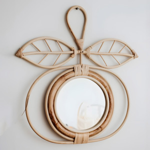 Apple Shaped Wall Hanging Wicker <b>Mirrors</b> Home Decor Modern Natural Rattan <b>Mirror</b> for Children Boys and Girls - Product Image 2