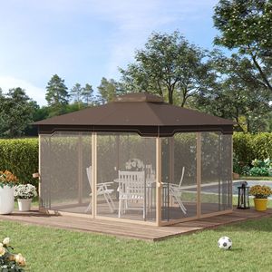 Gazebo Moderno in Metallo 10x12 piedi con Tetto a Doppio Livello e Zanzariere Marrone per Cortili di Ville, Parchi e Giardini di Hotel - Product Image 2
