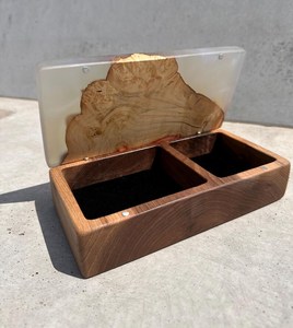 Boîte à souvenirs rustique, boîte à bijoux en bois faite à la main avec résine époxy grise, boîte à bijoux en bois de rivière fumé - Product Image 5