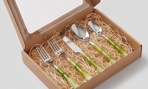 Ensemble de couverts en acier inoxydable avec manche en bambou vert, design moderne, compatible lave-vaisselle, pour mariage et usage quotidien - Product Image 6