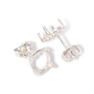 Paire de montures d'oreilles clous en argent sterling 925 rhodié, poli miroir, avec serti sécurisé, pour cabochons, qualité supérieure, thème chrétien - Product Image 1