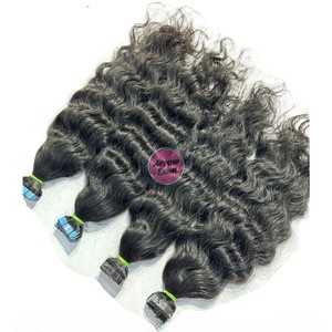 Indian Temple Curly Invisible <b>Tape</b>-in Hair Single Donor Cuticle Aligned 12A Quality Natural Color Remy <b>Machine</b> Double Weft - Product Image 5