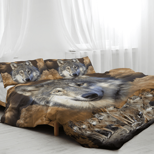 Set di biancheria da letto Wolf Pack, copripiumino e piumino moderni con motivi di animali, nuvole scure e tranquille, a tema per gli amanti degli animali - Product Image 5