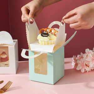 Portable Paper Cupcake <b>Box</b> with Transparent Window for Wedding, Birthday Party, DIY <b>Dessert</b> and Cake Packaging - Product Image 4