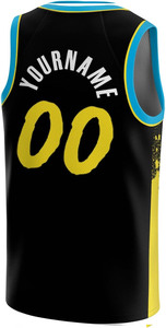 Maillot de basket personnalisé noir et jaune à manches courtes en mesh respirant et à séchage rapide, unisexe, coupe classique, 100% coton - Product Image 4