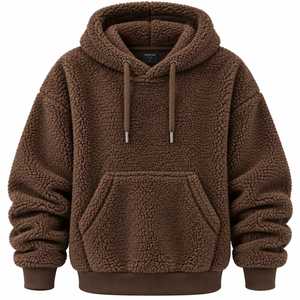 TS Brown <b>Fleece</b> <b>Sherpa</b> Hooded Sweatshirt Oversized Casual Winter Wear Anti-Pilling Knitted Pullover Men's Hoodies & Sweatshirts - Product Image 1