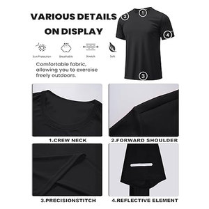 T-shirts de sport pour hommes, coupe ajustée, protection solaire, manches courtes, UPF 50+, pour la gym, la course, la natation, anti-UV, légers - Product Image 5