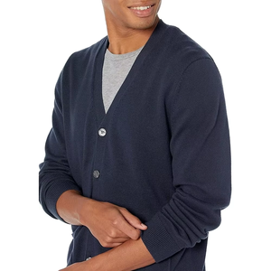 <b>Men's</b> V-Neck Knit <b>Cardigan</b> Sweater Button Down <b>Long</b> Sleeve Solid Navy Patch Pockets Casual Autumn - Product Image 3