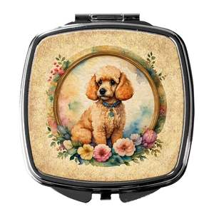 Fleurs de caniche compactes pour femmes et filles miroir de maquillage de voyage pliant poche cadeau décoratif - Product Image 1