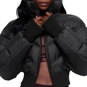 Custom Women's Cropped Puffer Jacket Lightweight Quilted Winter Jacket Rib Waist Puffer Coat Private <b>Label</b> OEM manufacturer - Product Image 4