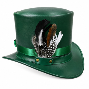 Sombrero de Copa Verde Esmeralda de Cuero con Adorno de Plumas, Corona Alta y Ala Ancha, Estilo Vintage para Hombres y Mujeres, Ideal para Fiestas de Disfraces y Festivales - Product Image 1