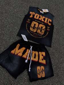 custom <b>embroidery</b> two-piece zip cargo shorts and short sleeve jacket <b>sets</b> printed polyester nylon windbreak tracksuit for men - Product Image 3