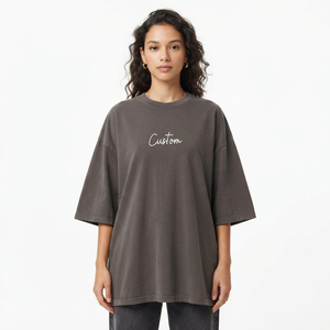 Camiseta de Algodón Oversize para Mujer, Ajuste Holgado, Estilo Casual, Top de Moda Urbana, Ropa con Estampado Puff Personalizado al por Mayor - Product Image 1