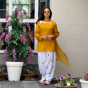 Traje Salwar de Algodón para Mujer, Estilo Indio-Pakistaní, con Pantalones Blancos Bordados, Corte Holgado, Informal, Estilo Veraniego - Product Image 1