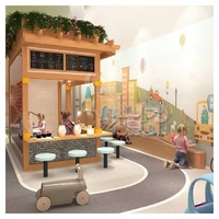 Casa de Juego de Madera con Temática de Mini Ciudad para Niños y Padres, Equipo de Juego de Rol Interior para Cafetería, Ciudad, Restaurante para Niños