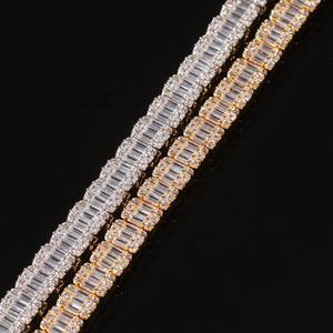 Luxury Solid White Gold Chain <b>Bracelet</b> Baguette Cut Diamond Channel Setting Geometric Unisex Everyday Wear Jewelry - Product Image 2