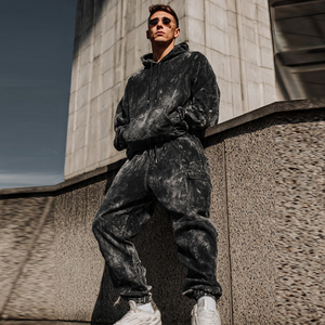 เสื้อสเวตเชิ้ตทรงหลวมแบบดรอปโชว์เดอร์ ล้างสีแบบแอซิดวอช กางเกงจ็อกเกอร์ล้างสีแบบสโตนวอช ชุดเซ็ตจ็อกเกอร์ เสื้อผ้าผู้ชายเนื้อหนัก ล้างสีแบบวินเทจ ชุดวอร์มผู้ชาย - Product Image 2