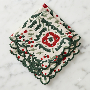 Serviettes en coton carrées traditionnelles RIDHI Premium, bord festonné, brodées, imprimées, faites à la main, durables, réutilisables, lavables - Product Image 4