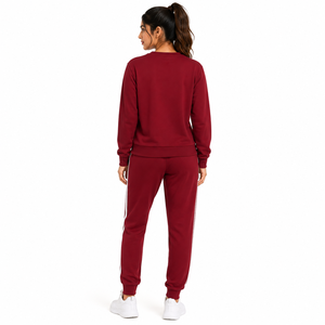 Womens Burgundy Solid Printed Front Tracksuit Set Custom <b>Gym</b> Activewear Sportswear Jogger <b>Sweatshirt</b> Polyester/Cotton Jersey - Product Image 2