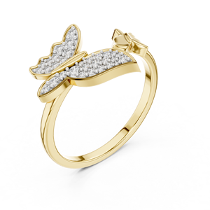 Anillo de Diamantes Cultivados en Laboratorio con Diseño de Mariposa Doble, Oro Amarillo Sólido de 18 Quilates, Chapado en Rodio, Corte Moderno, para Compromiso, Fiesta, Regalo, Boda, Uso Diario - Product Image 4