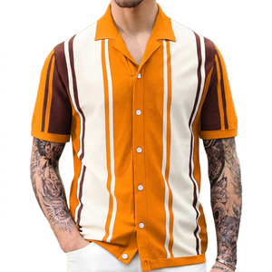 เสื้อเชิ้ตแขนสั้นลายทางสำหรับผู้ชาย ดีไซน์ติดกระดุมด้านหน้า - Product Image 3