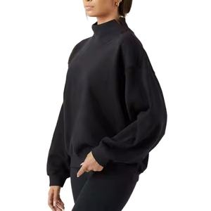 Sweat-shirt à col roulé oversize pour femme, 100% coton tricoté, épaules tombantes, noir uni, respirant, pour l'automne - Product Image 2
