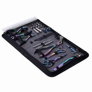 Rainbow Iridescent Hair Extension Tools <b>Kit</b> with Carrying Case Metal Scissors Tweezers <b>Crochet</b> Hook Set - Product Image 1