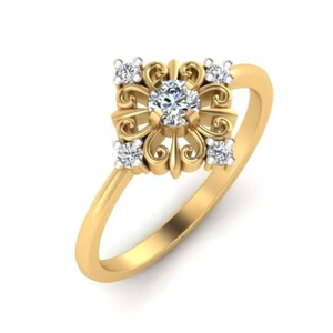 Anillo de Aniversario de Diseño con Cinco Diamantes Reales para Mujer, Oro Amarillo de 14K | Anillo de Joyería Elegante con Diseño Floral para Regalo de Compromiso o Boda - Product Image 3
