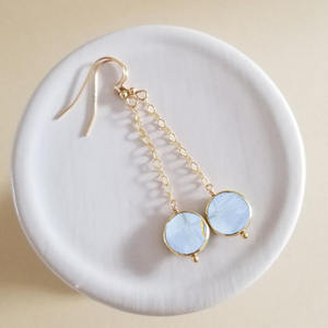 Boucles d'oreilles pendantes en opale bleue en forme de pièce de monnaie, pierre précieuse naturelle bleu ciel, bijoux faits à la main plaqués argent pour femmes - Product Image 3