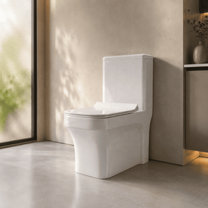 Inodoro de una pieza Larra 9 con taza alargada, descarga por gravedad, cerámica, diseño contemporáneo, montaje en suelo, salida de agua tipo P/S - Product Image 2