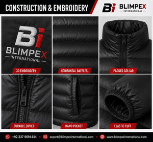 OEM Custom <b>Mens</b> <b>Black</b> Stand Collar Puffer Jacket Lightweight Quilted Winter Coat 3D Embroidered Logo Private Label - Product Image 6