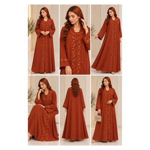 ALRESHA <b>for</b> Brown Beaded Sequin Abaya <b>Long</b> Sleeve V Neck Floor Length Modest Islamic Women <b>Dress</b> Wedding <b>Eid</b> Prayer - Product Image 3