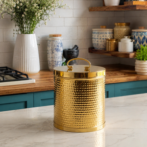 Hammered Brass <b>Storage</b> Canister with Lid & Handle, Decorative <b>Kitchen</b> Counter <b>Jar</b>, Airtight Metal Container <b>for</b> Coffee Tea Sugar - Product Image 4