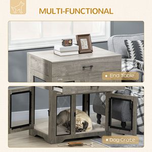 Luxury Stylish Gray Dog <b>Crate</b> Furniture XL Rectangle Cushion End Table with Drawer and Doors for Small Dogs - Product Image 4
