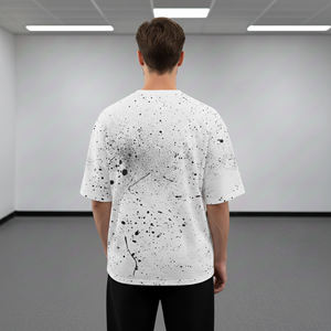 Customized Men's Oversized White T-Shirt With Black Dot Pattern O-Neck Short Sleeve Casual Style Printed <b>Logo</b> Front - Product Image 6