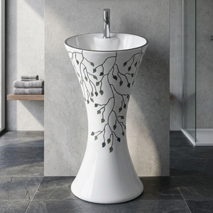 Nuevo Lavabo Moderno Cuadrado de Mármol con Pedestal, Independiente, de Una Pieza, de Lujo, para Hotel o Sótano - Product Image 1