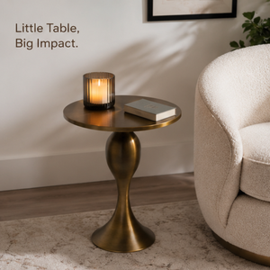 Modern Dark Bronze Metal <b>Round</b> <b>Side</b> <b>Table</b> with Sculpted Pedestal Base, Contemporary Accent End <b>Table</b> for Living Room & Bedroom - Product Image 4