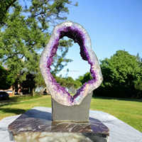 Géode de quartz améthyste brésilienne de qualité supérieure, grappe naturelle sculptée, tranche violette foncée, cristal de pierre précieuse en vrac