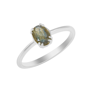 Nouvelle bague fine en argent sterling 925 massif avec pierre précieuse labradorite ovale, sertie à griffes, style minimaliste, bijoux fins unisexes - Product Image 1