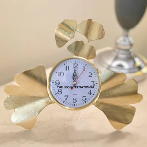 Ginkgo Leaf Design Trendy Industrial Gold Antique Finish Table <b>Clock</b> Home and Hotels Desk Ornament Table <b>Clock</b> - Product Image 1