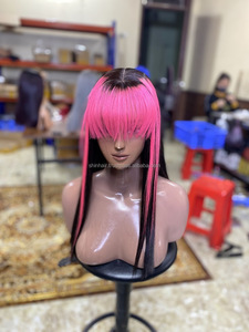 Haute qualité os droite femme perruque en gros miel brun cheveux humains avec mince pour suisse pour dentelle frontale rose blond couleur - Product Image 6