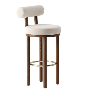 Taburete de Bar de Lujo de Madera de Teca con Asiento Redondo Acolchado - Product Image 1