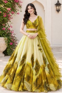 Ensemble Blouse, Lehenga et Dupatta en Soie Organza Pure, Imprimé Numérique, 8 Mètres avec Patta en Toile, Entièrement Cousu - Product Image 3
